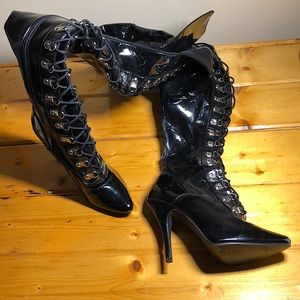 SEDUCE - 3024 Black stretch Patent Thigh Boot